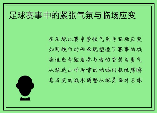 足球赛事中的紧张气氛与临场应变