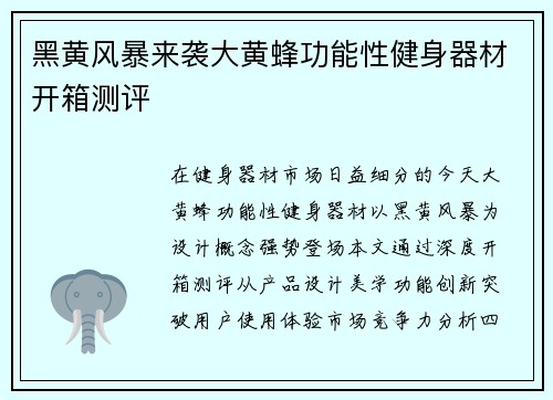 黑黄风暴来袭大黄蜂功能性健身器材开箱测评
